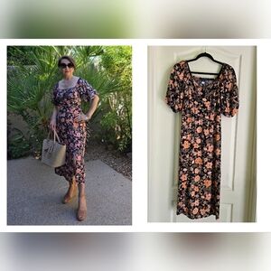 EUC Old Navy Floral Print Balloon Sleeve Midi Dress, Size XS